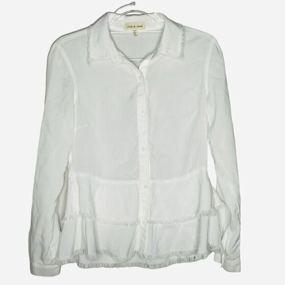 Cloth & Stone Anthropologie Sz XS Tiered Peplum Blouse Frayed 100% Tencel White - Picture 3 of 12
